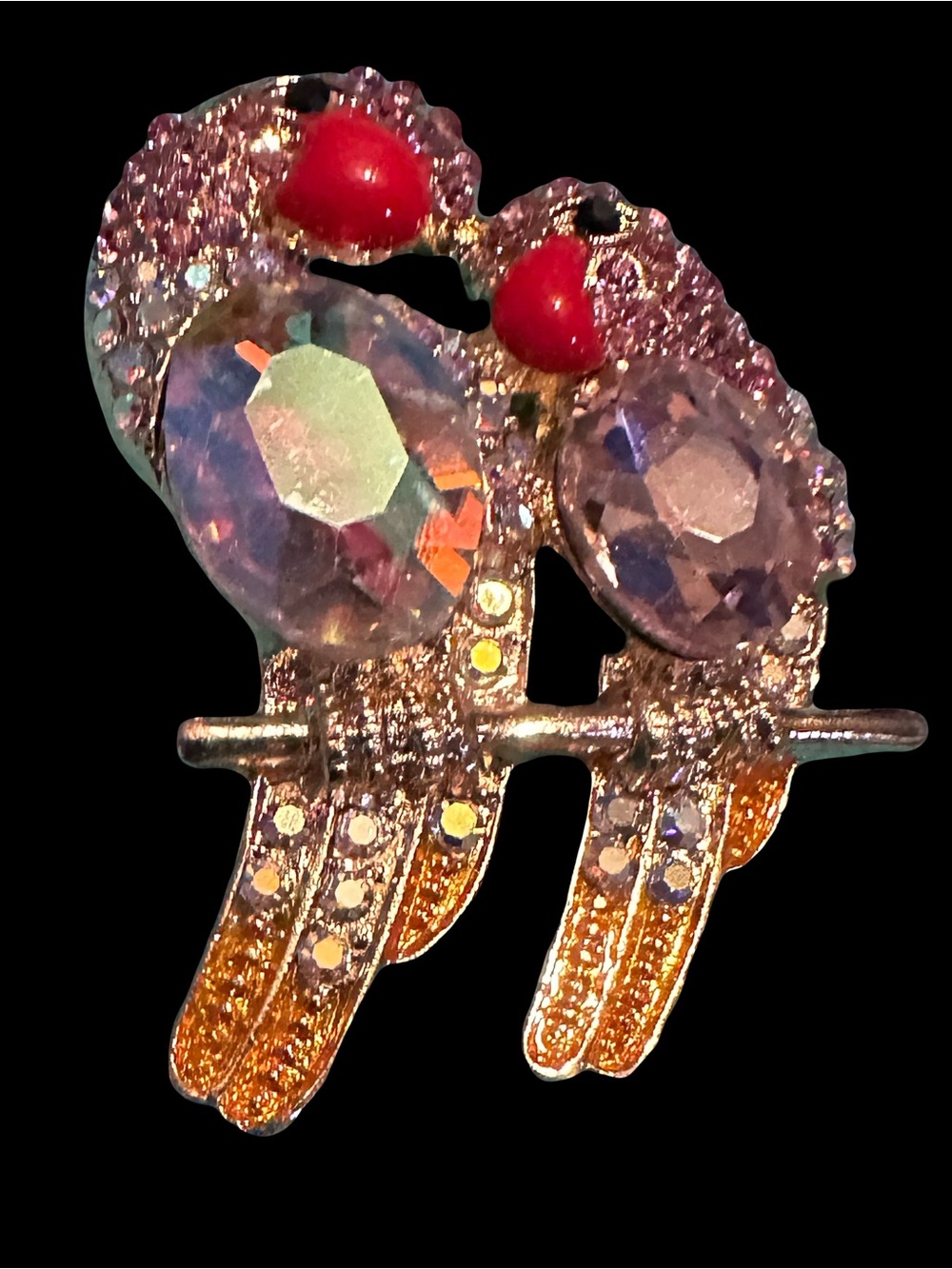 Sparkling Champagne and PinkCrystal Parrot Brooch - Unbranded